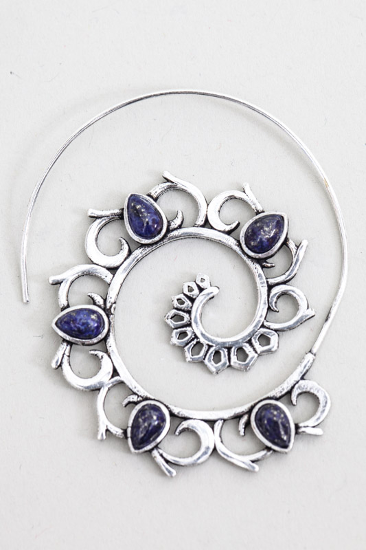 Ohrringe Spirale Lapis Lazuli silberfarben