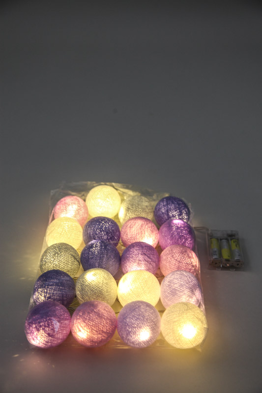 Lichterkette Cotton Balls lila/weiss/rosa/mint