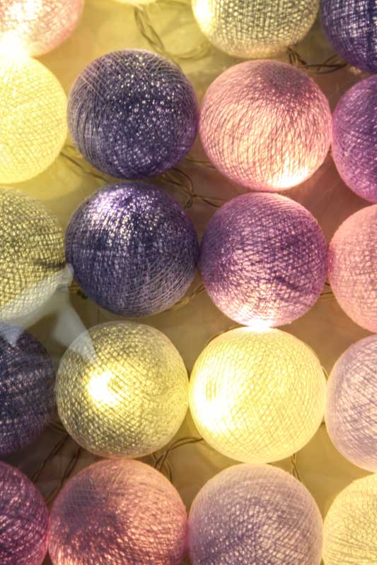 Lichterkette Cotton Balls lila/weiss/rosa/mint