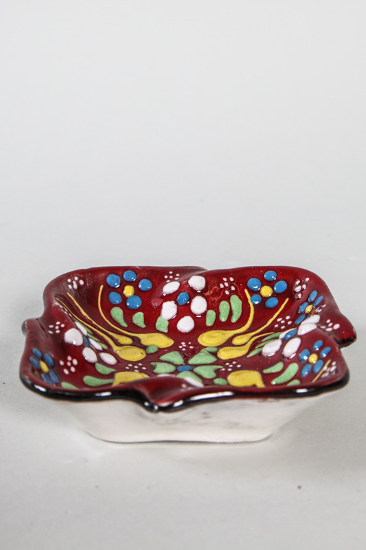 Aschenbecher quadratisch Keramik handbemalt klein - dunkelrot