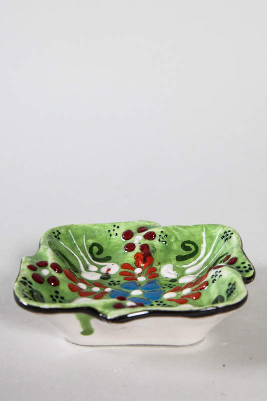 Aschenbecher quadratisch Keramik handbemalt klein - grün