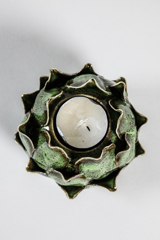 Teelicht aus Porzellan Blume grün 12.5 x 13 x 6 cm