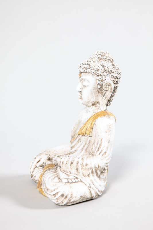 Buddha betend weiss/goldfarben 25 x 15 cm