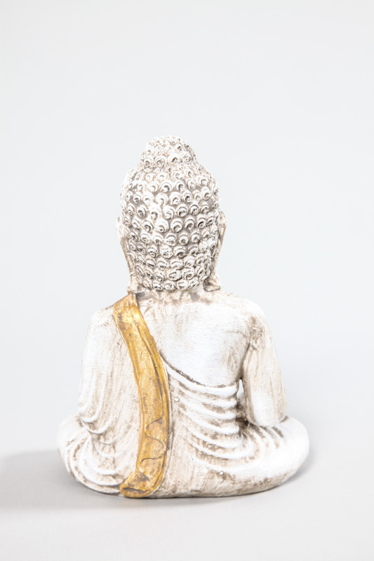 Buddha betend weiss/goldfarben 25 x 15 cm