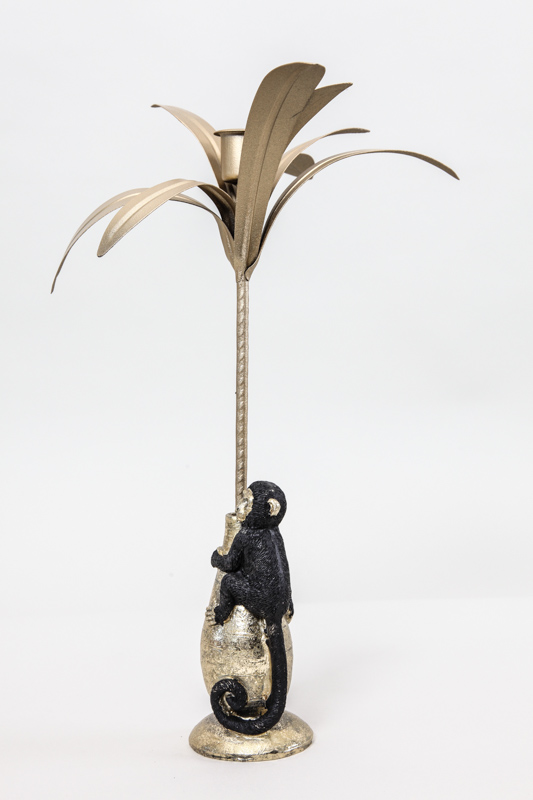 Affe mit Kerzenhalter Palme Resin 19.5 x 18.5 x 32 cm