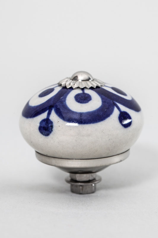 Türknopf Keramik rund natur/blau