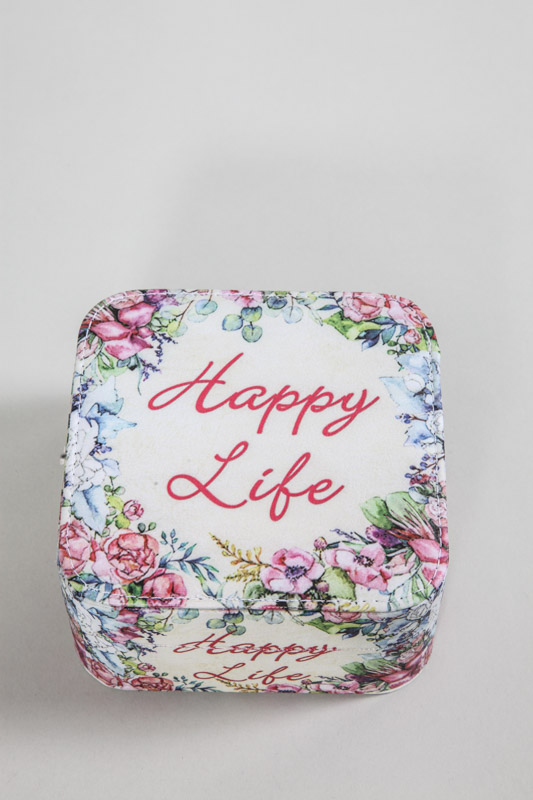 Schmuckschatulle quadratisch "Happy Life" 13.5 x 13.5 x 6.5 cm