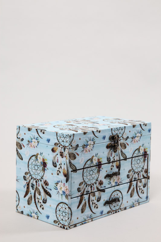 Box mit 2 Schubladen und Fach mit Deckel - Traumfänger 24 x 15 x 17 cm