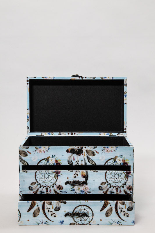 Box mit 2 Schubladen und Fach mit Deckel - Traumfänger 24 x 15 x 17 cm