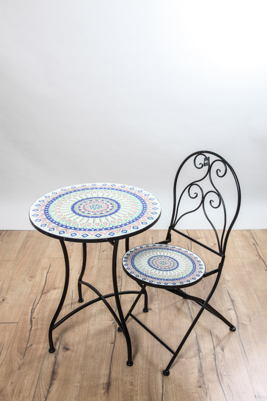 Stuhl Metall/Mosaik beige/blau/rosa 39 x 50 x 94 cm