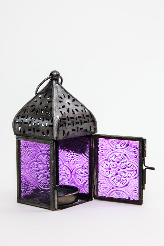 Laterne mit geprägtem Glas 4-eckig violett 12 x 5.5 x 5.5 cm