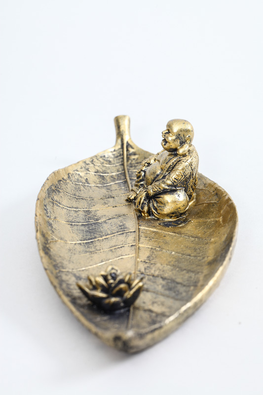 Räucherstäbchenhalter Happy Buddha goldfarben