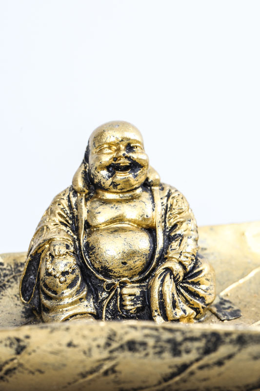 Räucherstäbchenhalter Happy Buddha goldfarben