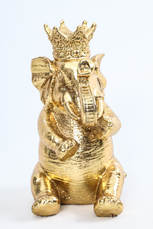 Elefant sitzend mit Krone goldfarben