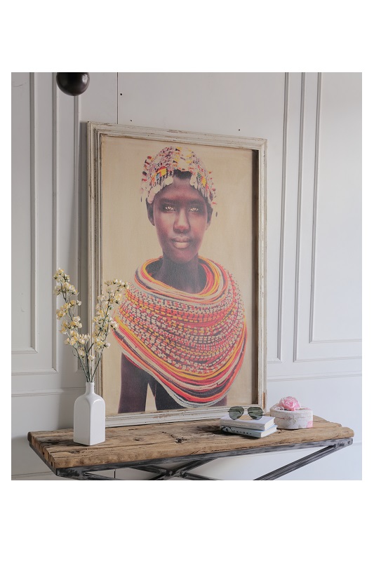 Bild Afrikanische Frau Mangoholz white washed 79 x 118 cm