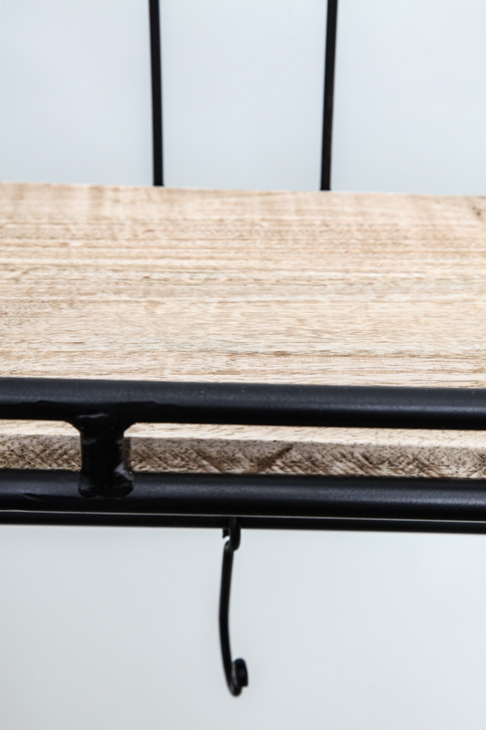 Küchen-Rack Eisen mit 1 Holztablar und 5 Haken 78 x 25 x 48 cm
