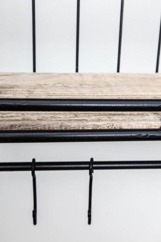 Küchen-Rack Eisen mit 2 Holztablaren und 5 Haken 78 x 25 x 48 cm