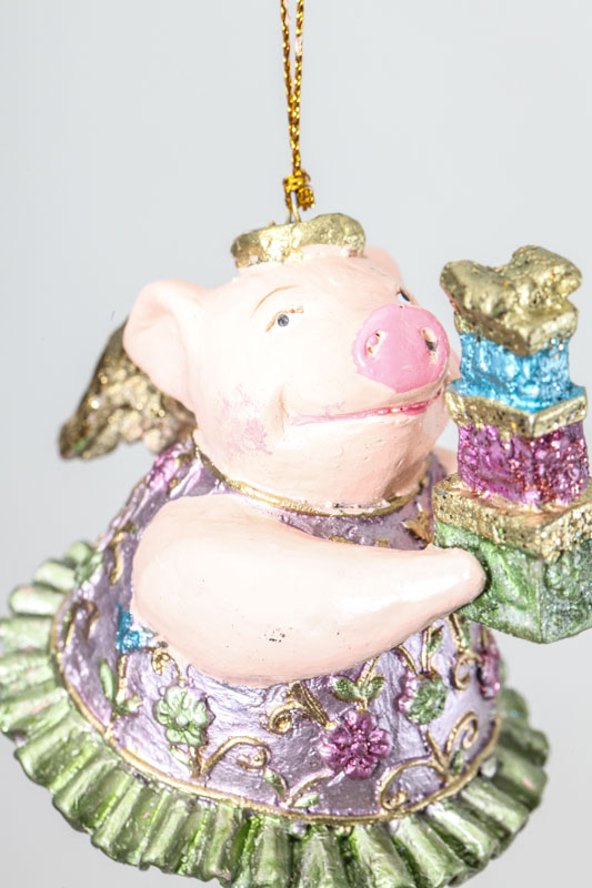 Hänger Schweinchen "Prima ballerina pink" mit Geschenken und Engelsflügeln