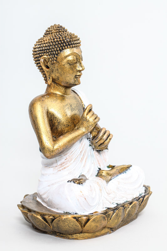 Buddha Lotussitz goldfarben/weiss 22 cm