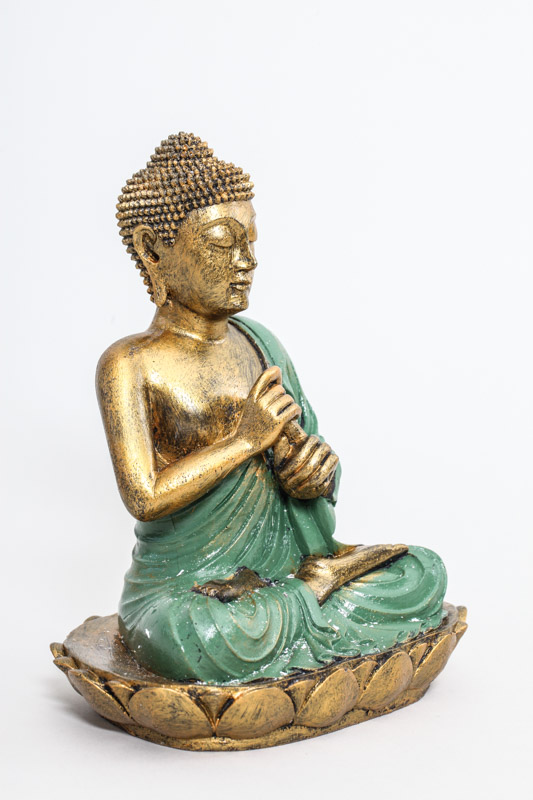 Buddha Lotussitz goldfarben/grün 22 cm