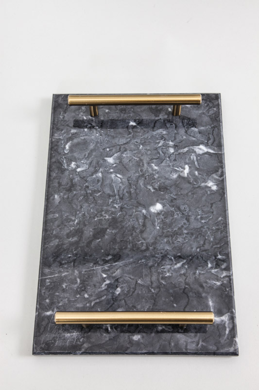 Tablett Marmor schwarz mit Messinggriffen 20 x 30 x 5 cm