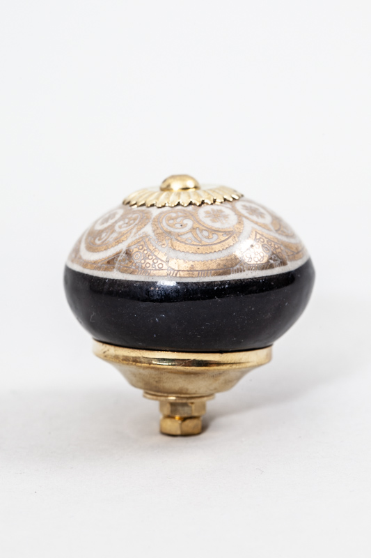Türknopf Keramik rund schwarz/goldfarben gemustert