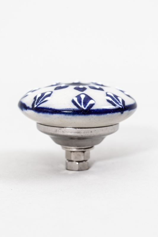 Türknopf Keramik rund weiss/blau gemustert