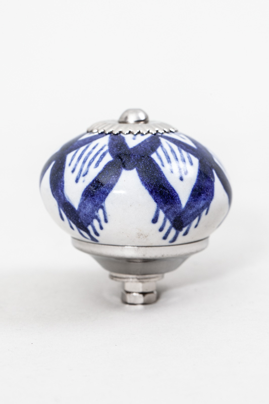Türknopf Keramik rund blau/weiss gemustert