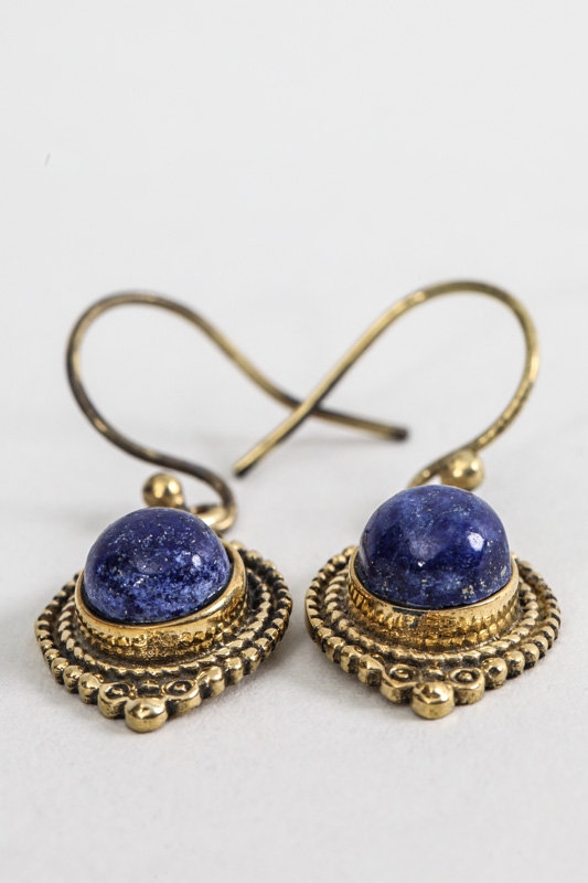 Ohrring goldfarben runder Lapis Lazuli