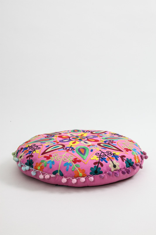 Kissen rund rosa/multicolor bestickt 40 x 40 cm