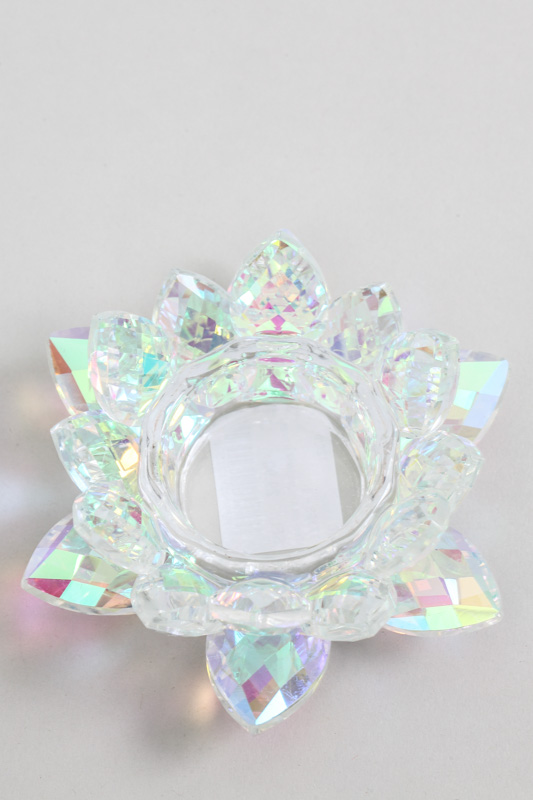 Teelicht Kristallglasblüte Prismafarben 12cm