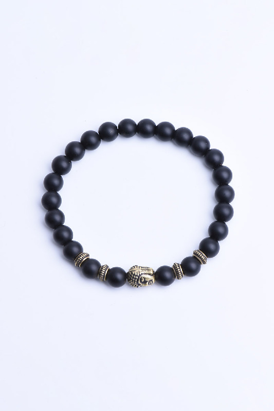 Herren Armband 8mm schwarzer matter Stein mit Buddha, 21 cm