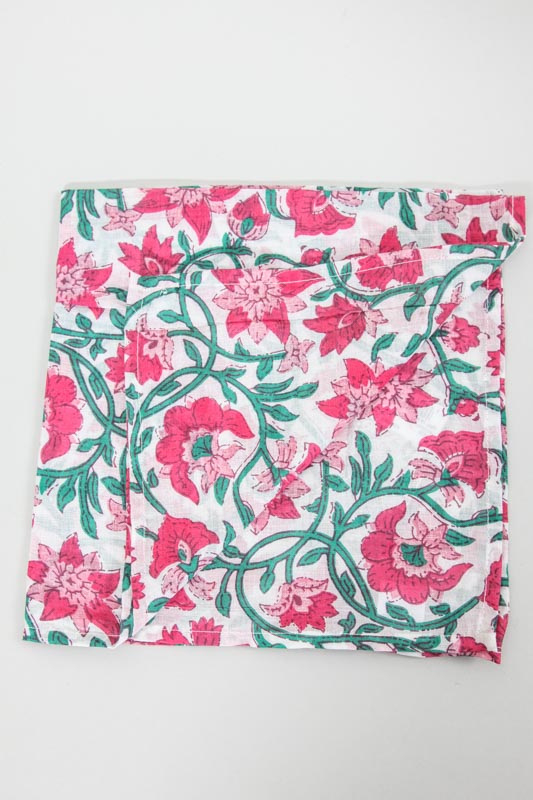 Nickituch Blumenmuster weiss/rosa/türkis 50 x 50 cm