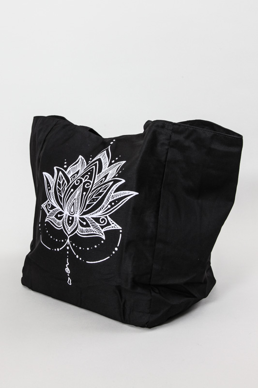 Shopping Bag Lotusblume schwarz