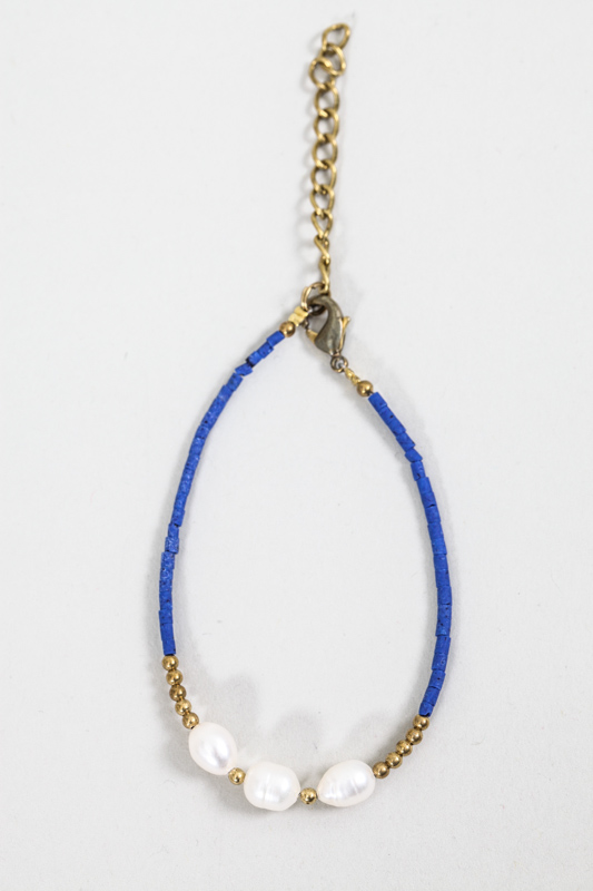 Armband Afghan Stein blau mit 3 Perlen