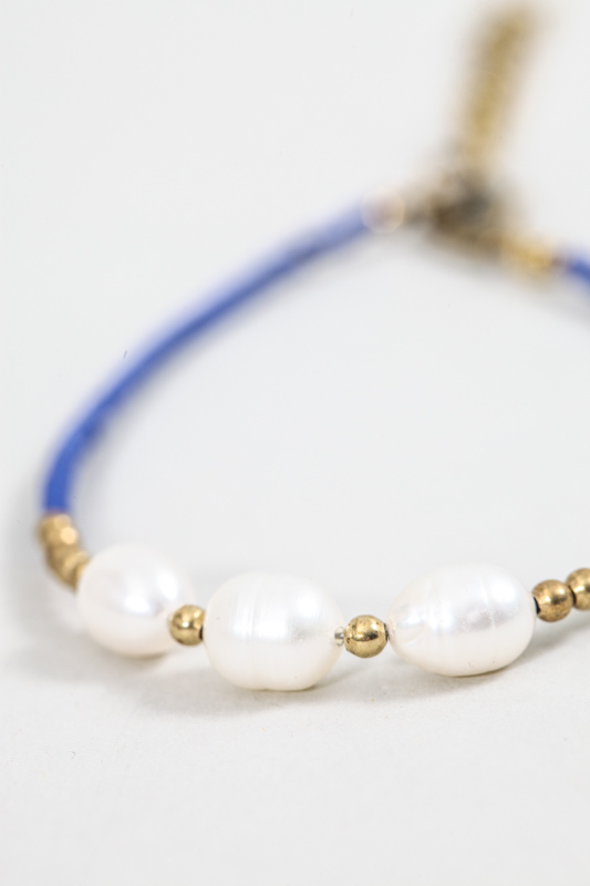 Armband Afghan Stein blau mit 3 Perlen