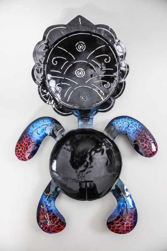Wanddeko Metallschildkröte mit Teelichthalter blau