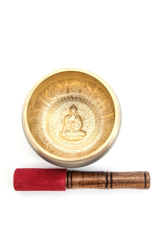 Klangschale Buddha mit Lederklöppel 12 cm
