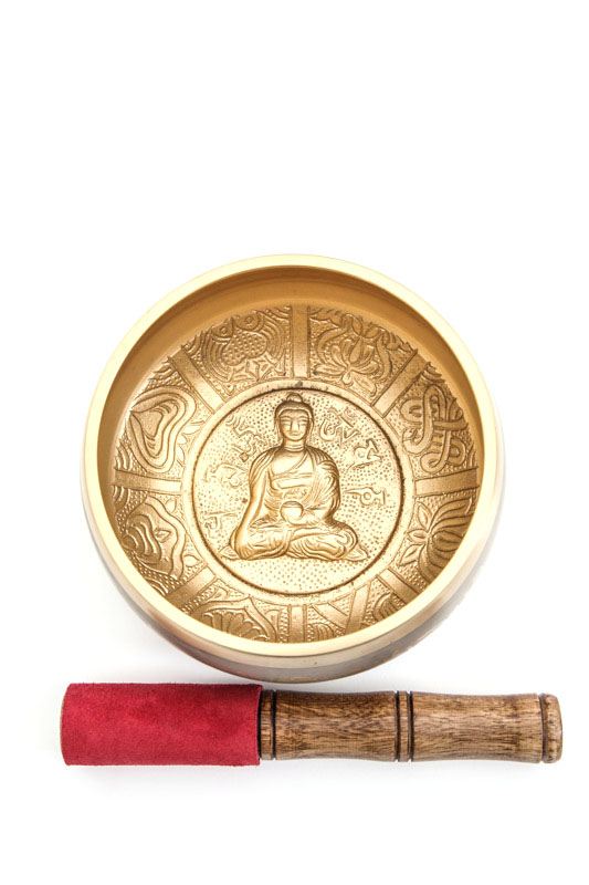 Klangschale Buddha mit Lederklöppel 14 cm