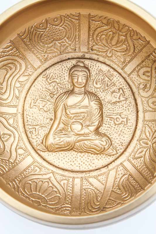 Klangschale Buddha mit Lederklöppel 14 cm