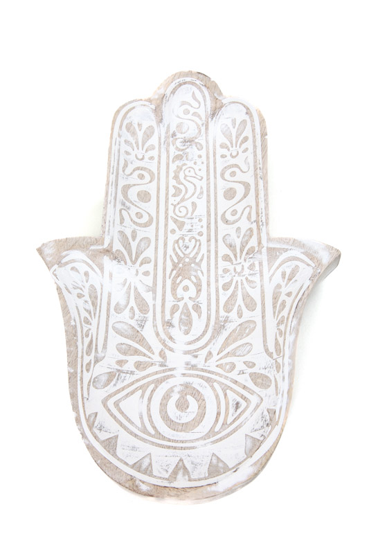 Dekoplatte Hand der Fatima braun/white washed 30 x 18 cm