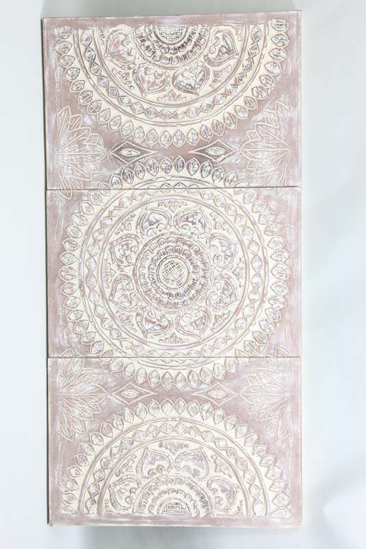 Wanddekoration 3-teilig geschnitzt weiss/crème washed 80 x 160 cm