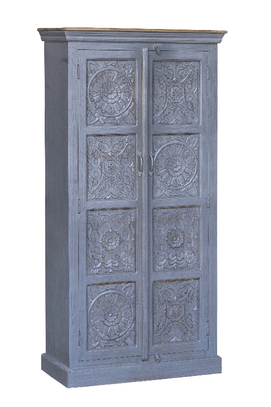Schrank Mangoholz 2 Türen mit ALMIRAH Schnitzerei 90 x 40 x 180 cm