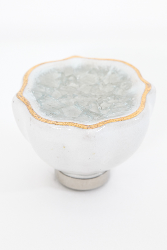 Türknopf Keramik "crackle glass" mit goldfarbenen Linien