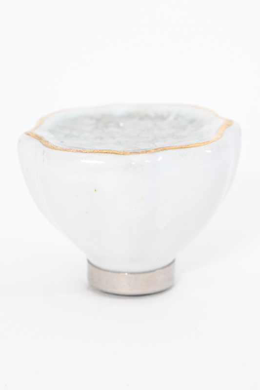 Türknopf Keramik "crackle glass" mit goldfarbenen Linien