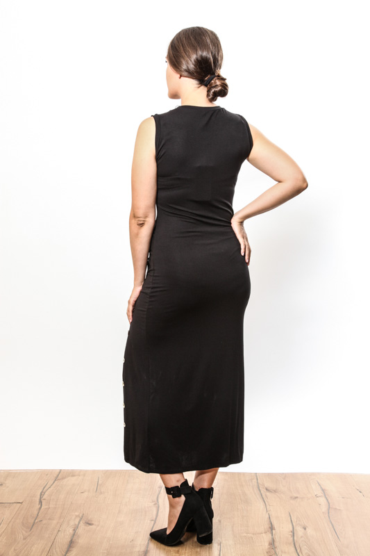 Kleid lang mit seitlichen Knöpfen schwarz - One Size