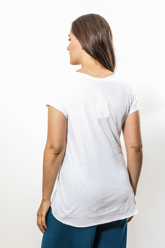 T-Shirt Baumwolle V-Ausschnitt weiss - One Size