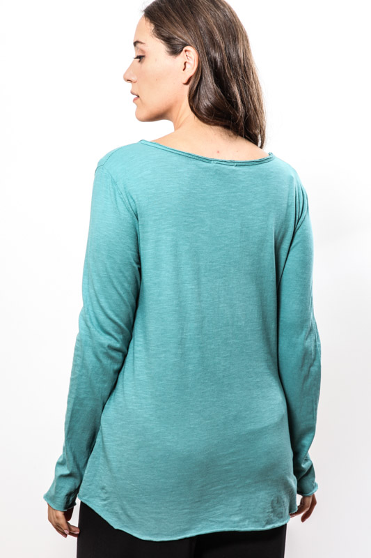 T-Shirt Baumwolle langarm türkis - One Size