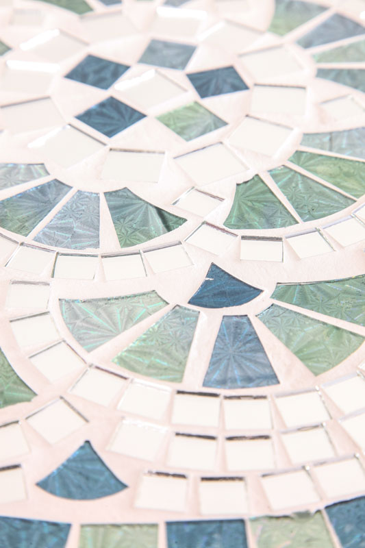 Mosaiktisch rund Fächer blau/grün/silberfarben 40cm