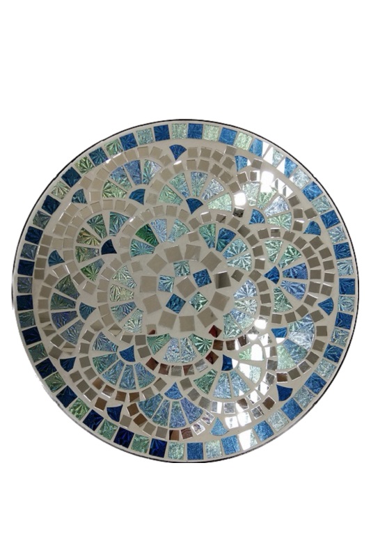 Mosaiktisch rund Fächer blau/grün/silberfarben 40cm